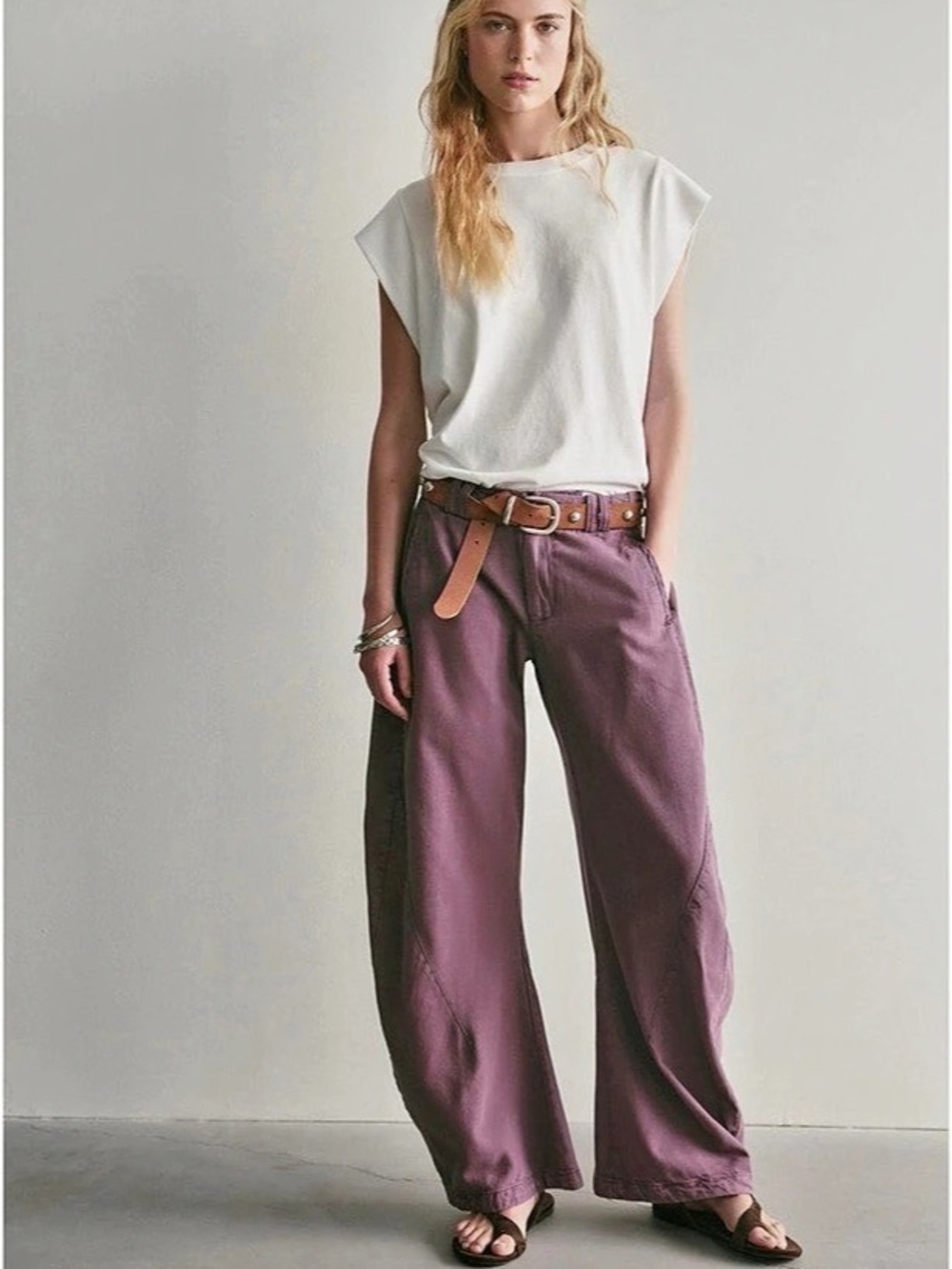 Free People Spotlight Washed Barrel Chino Trousers Italian Plum